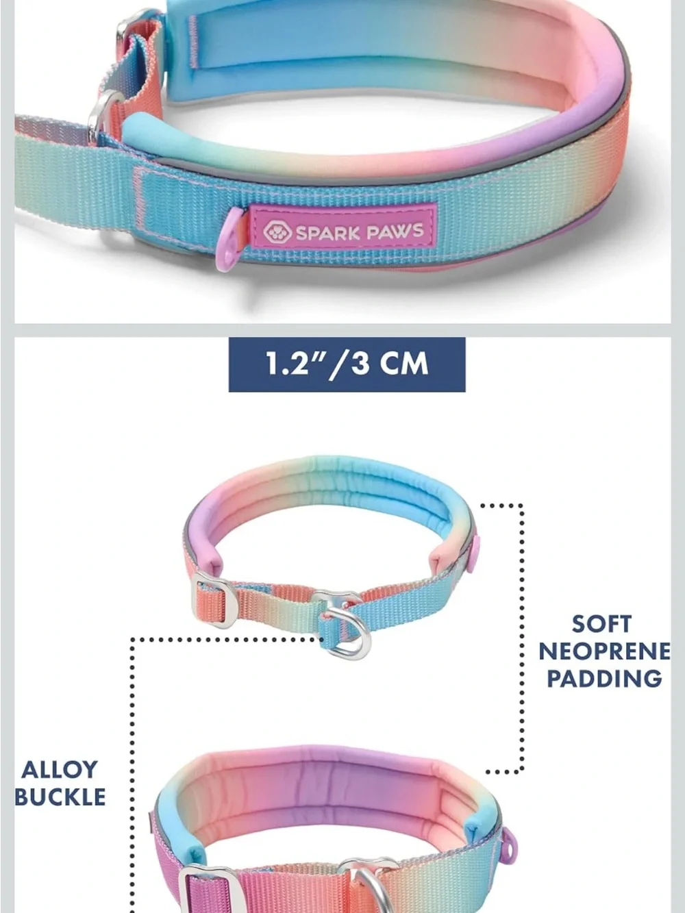 Spark Paws Pink & Blue Gradient Reflective Dog Collar size C